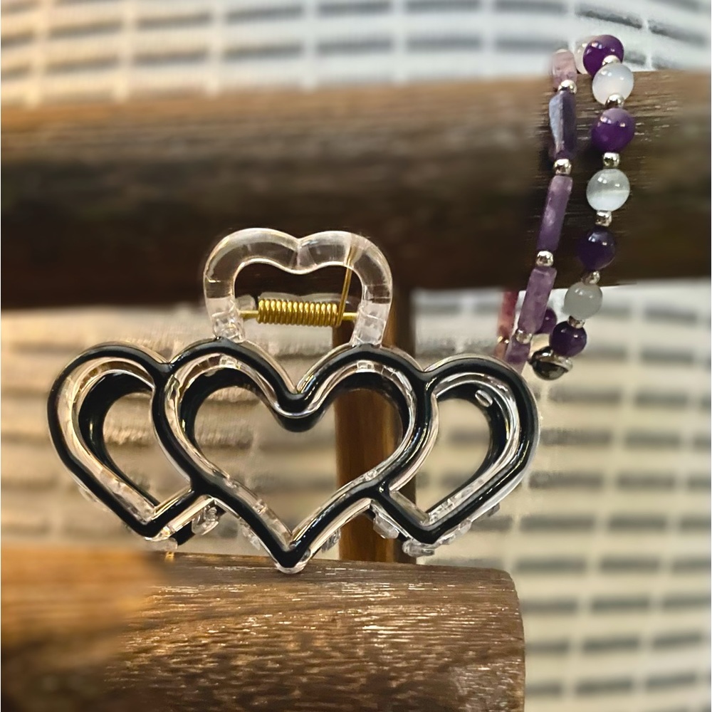 Bracelet and heart Hair Clip Bundle! 2 purple bracelets and a hair clip